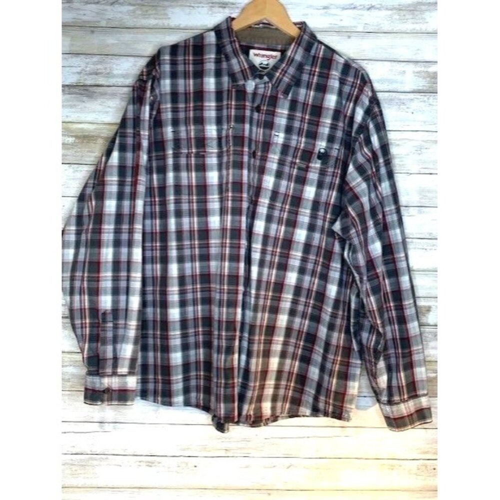 Wrangler Mens 2XL Plaid Button-Down Long‎ Sleeve Shirt 100% Cotton
